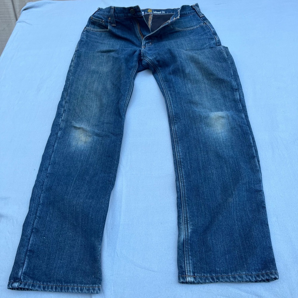 Carhartt Relaxed Fit Fleece Lined Jeans Blue Denim Mens 34x32 Work Pants